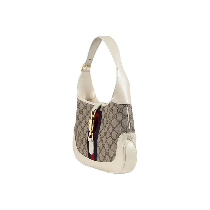 GUCCI Jackie 1961 Canvas With Leather Trim Crescent Shoulder Bag Shoulder Bag Women's White Brown Multicolor-2