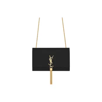 SAINT LAURENT KATE Calfskin Fringe Shoulder Bag Crossbody Bag Medium Size Women's Black