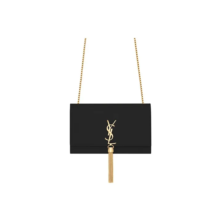 SAINT LAURENT KATE Calfskin Fringe Shoulder Bag Crossbody Bag Medium Size Women's Black-0