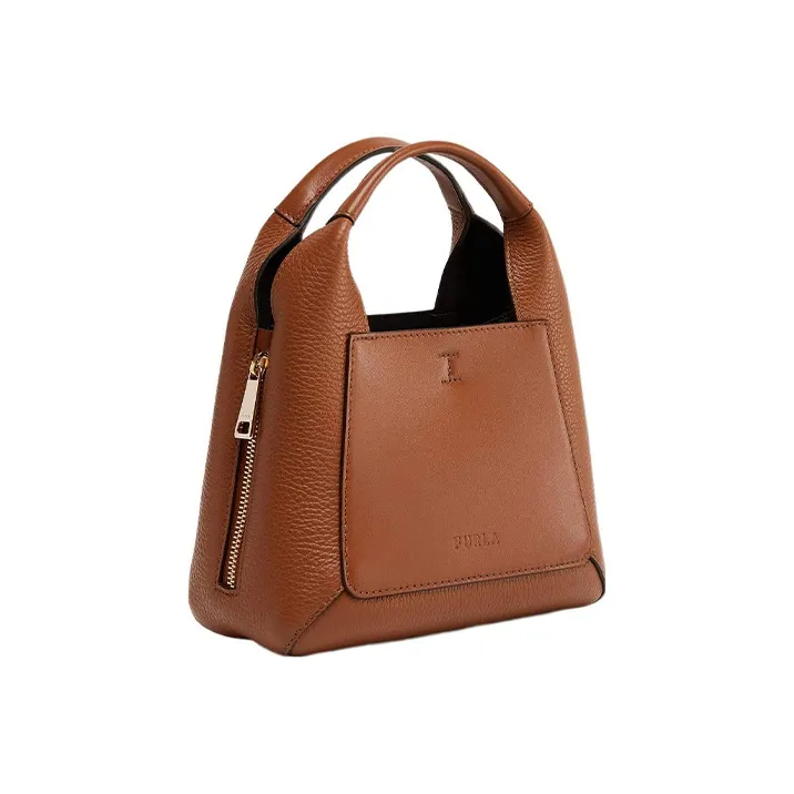 Furla Calfskin Patchwork Grain Leather Tote Bag, Shopping Bag, Shoulder Bag Mini Women's Brown Black-1