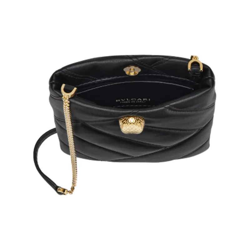 BVLGARI Serpenti Cabochon Calfskin, Lambskin Lining Crossbody Bag With Cell Phone Pouch Women's Black-1
