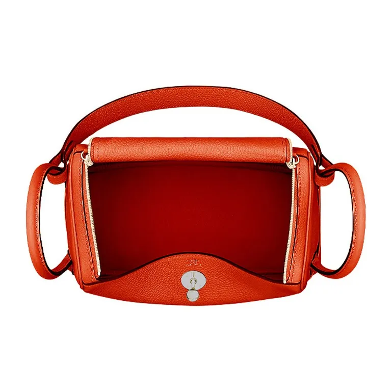 HERMES Lindy Little Bull Leather Handbag Shoulder Bag Women's 9J Feu Flame Orange-2