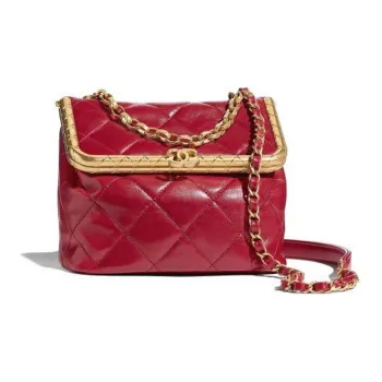 CHANEL Sheepskin Box Bag, Handbag, Shoulder Bag, Crossbody Bag Women's Gold Trim Red