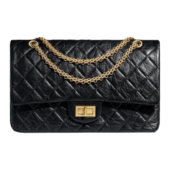 CHANEL 2.55 Cow Leather Flap Bag Chain Crossbody Bag Shoulder Bag Women's Black Gold, Black