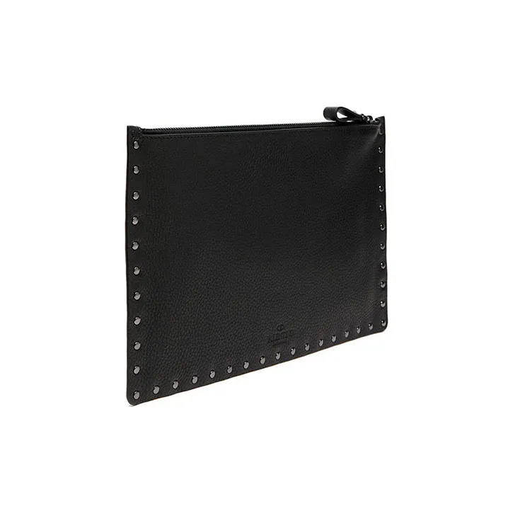 Valentino Leather Wallets Clutches Unisex Black-4