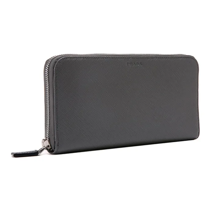 PRADA Cow Leather Clutch Men's Silver Gray-2