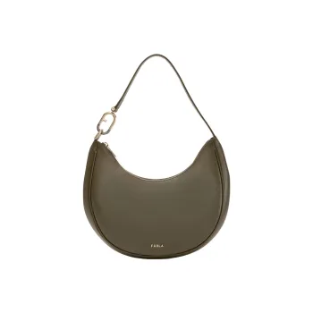 Furla Primavera Calfskin Patchwork Leather Crescent Moon Bag Shoulder Bag Women's Sage Green
