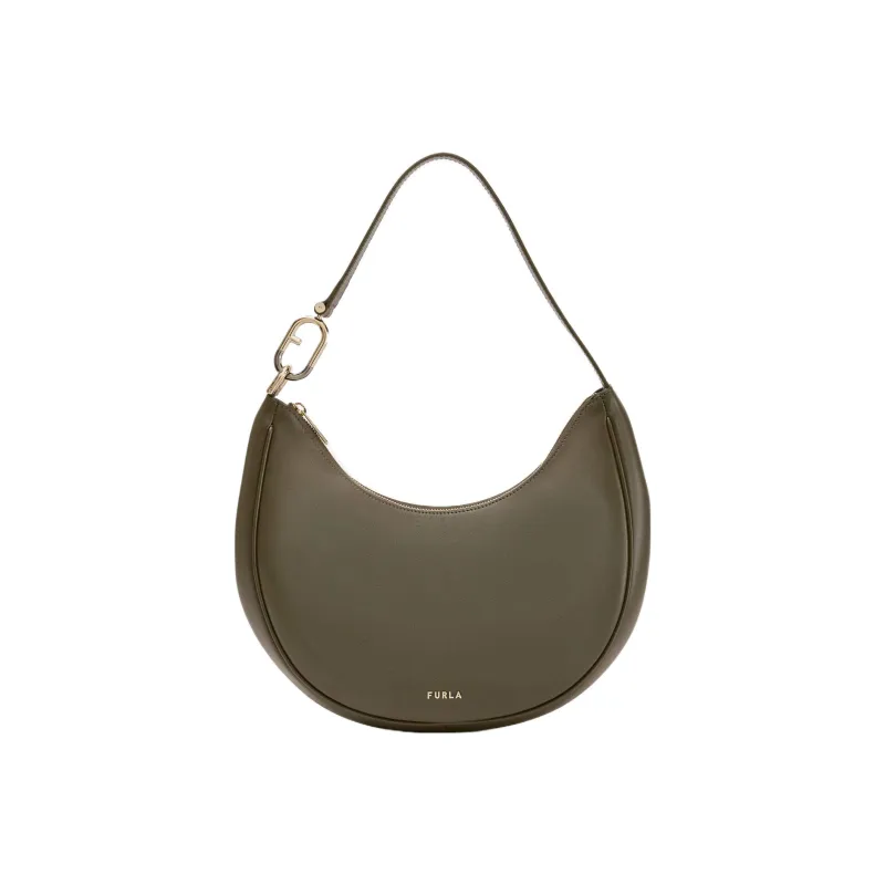 Furla Primavera Calfskin Patchwork Leather Crescent Moon Bag Shoulder Bag Women's Sage Green-0