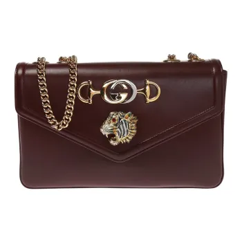 GUCCI Rajah Calfskin Messenger Bag, Shoulder Bag, Crossbody Bag Women's Dark Red