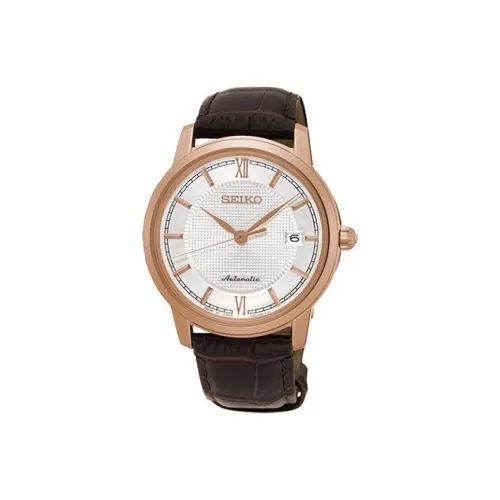 SEIKO Mechanical Movement Cow Leather Strap Watch Men's Watches White Dial SRPA16J1