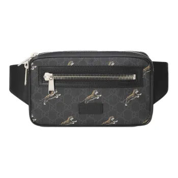 GUCCI Leather Canvas With Leather Sling Bag Shoulder Bag Crossbody Bag Fanny Pack Men's Black Gray Color