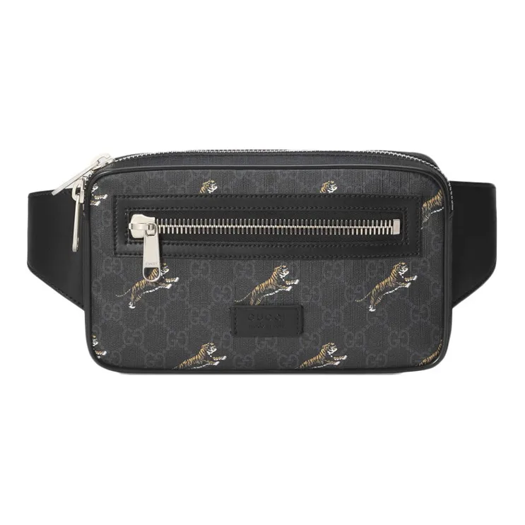 GUCCI Leather Canvas With Leather Sling Bag Shoulder Bag Crossbody Bag Fanny Pack Men's Black Gray Color-0