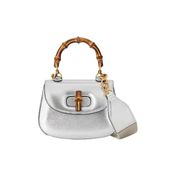 GUCCI Bamboo 1947 Leather Bamboo Bag Handbags Shoulder Bags Mini Women's Silver