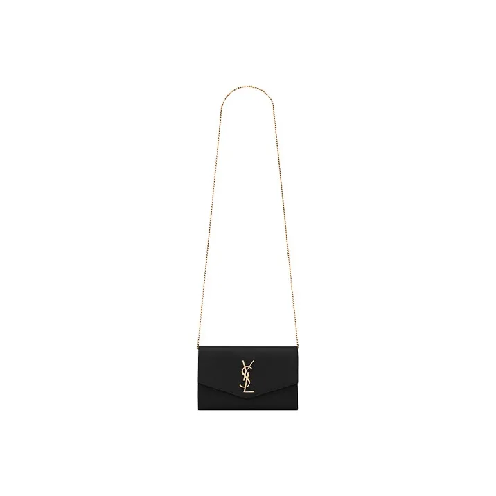 SAINT LAURENT Uptown Chain Wallet Grain De Poudre Black-1