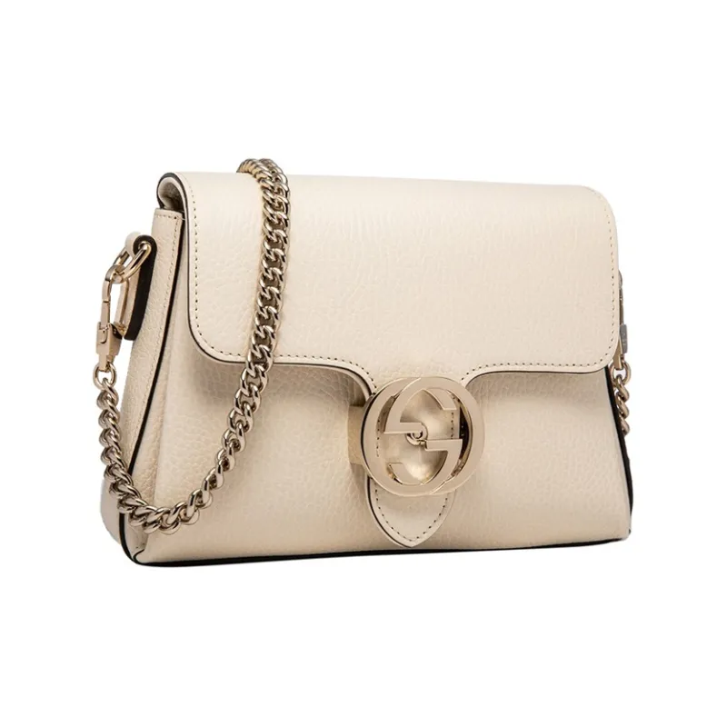 GUCCI Litchi Grain Cow Leather Messenger Bag, Trunk Bag, Shoulder Bag, Crossbody Bag Mini Women's White-1