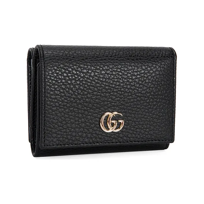 GUCCI Leather Cropped Foldable Wallet Women's Black-2