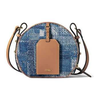 FION Fabric Small Round Bag, Coin Wallet, Shoulder Bag, Crossbody Bag Regular Women's Dark Blue & Camel