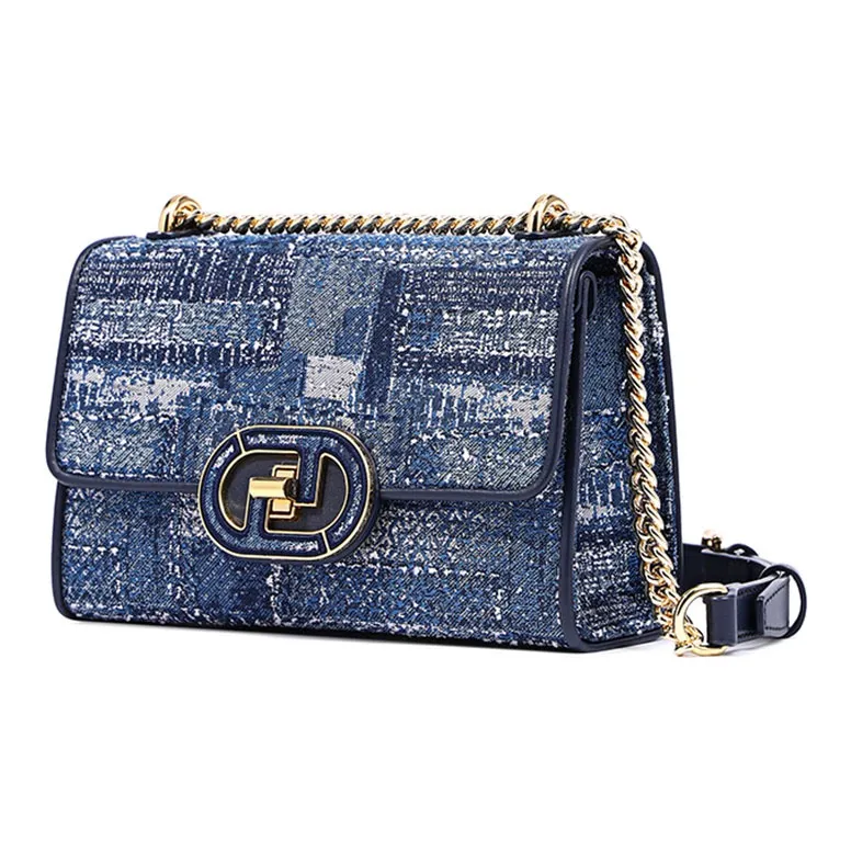 FION Fabric Box Bag, Small Square Bag, Shoulder Bag, Crossbody Bag Small Size Women's Dark Blue-1