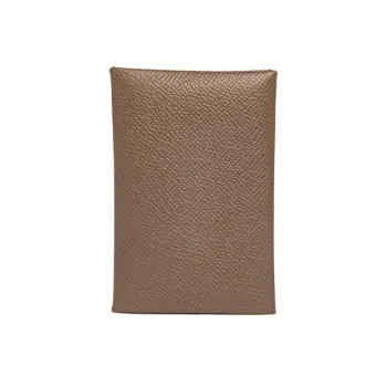 HERMES Calvi Epsom Calfskin Business Card Holder Wallet Women's 18 Etoupe Elephant Gray