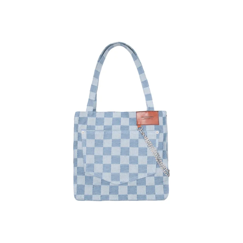 KILLWINNER Denim Tote Bag, Shopping Bag, Chain Bag, Shoulder Bag Unisex Light Blue-1