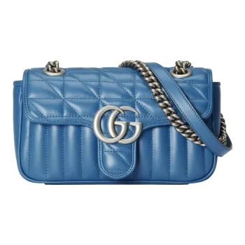 GUCCI GG Marmont Quilting Leather Crossbody Bag Shoulder Bag Women's Blue