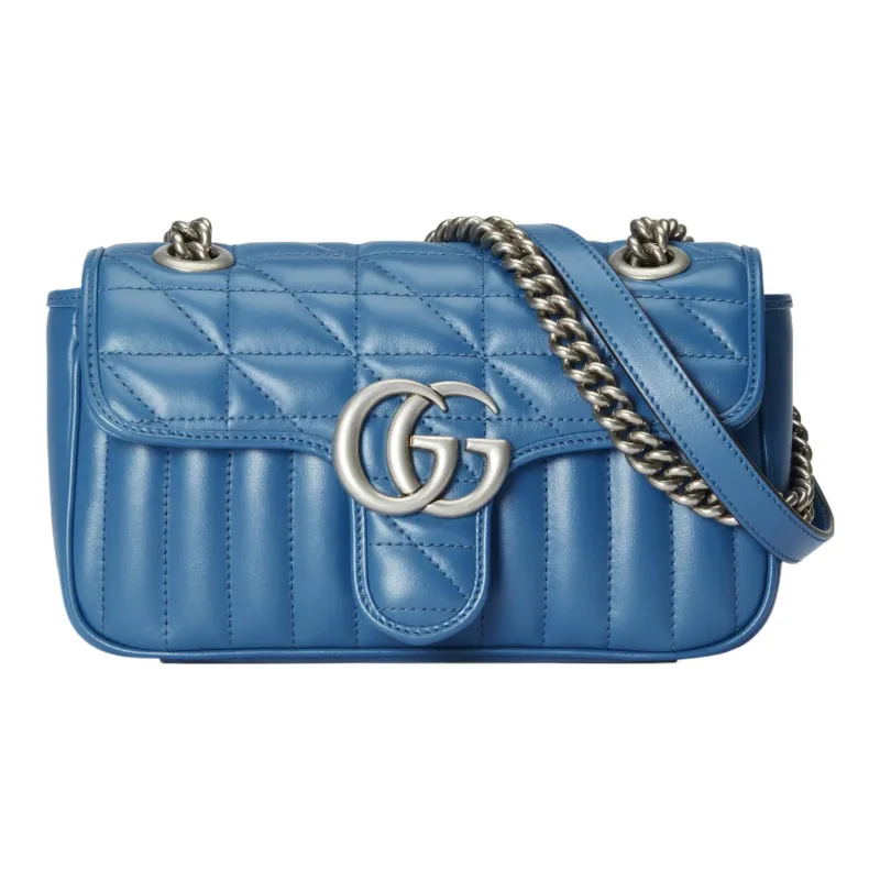 GUCCI GG Marmont Quilting Leather Crossbody Bag Shoulder Bag Women's Blue-0