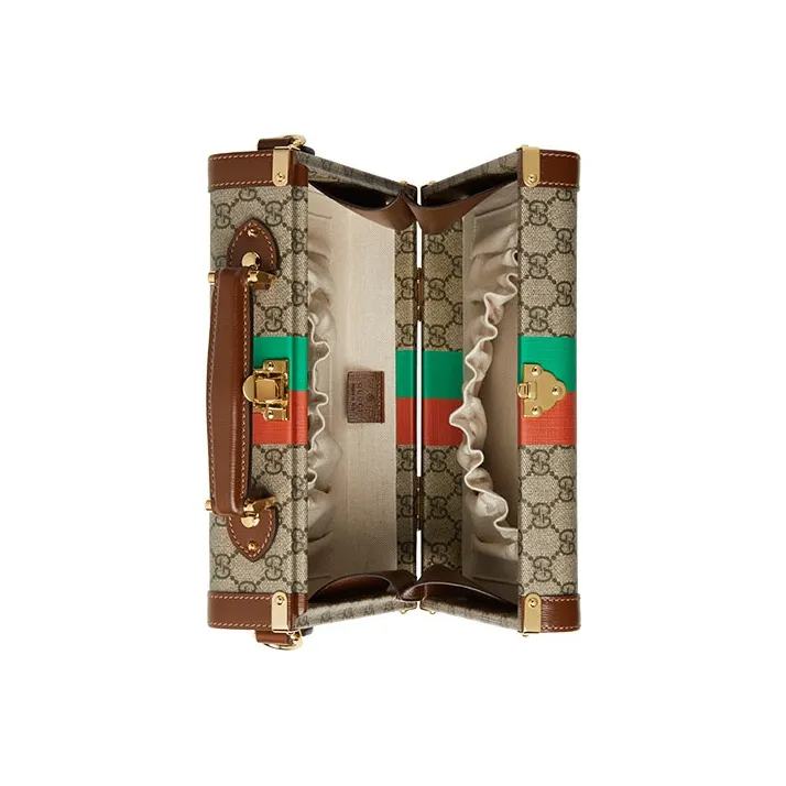 GUCCI Canvas With Leather Makeup Case, Portable Crossbody Bag, Shoulder Bag Unisex Brown-5