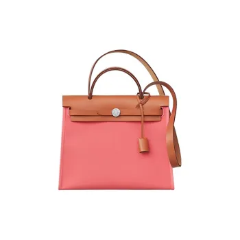 HERMES Herbag Zip Canvas With Leather Handbag Women's Fuchsia
