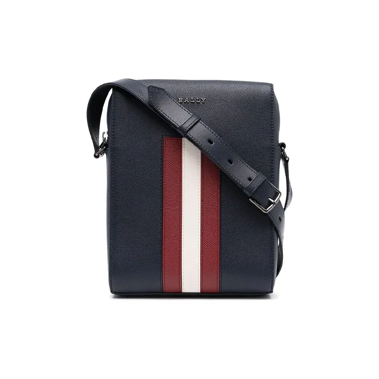 BALLY Leather Messenger Bag, Crossbody Bag, Shoulder Bag Men's Dark Blue-0