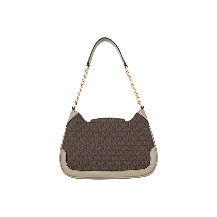 MICHAEL KORS Hally Cow Leather Shoulder Bag Women's Gray Green & Brown-2