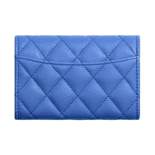 CHANEL Lambskin Flap Card Holder, Coin Purse Women's Blue-1