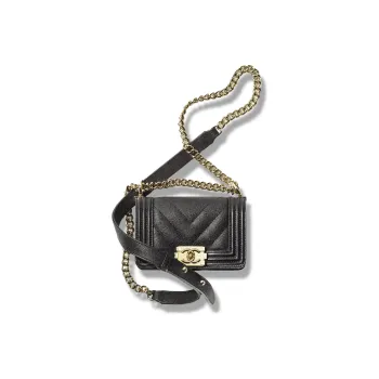 CHANEL Leboy V Grain Embossed Calfskin Flap Bag Handbag, Shoulder Bag, Crossbody Bag Mini Women's Black