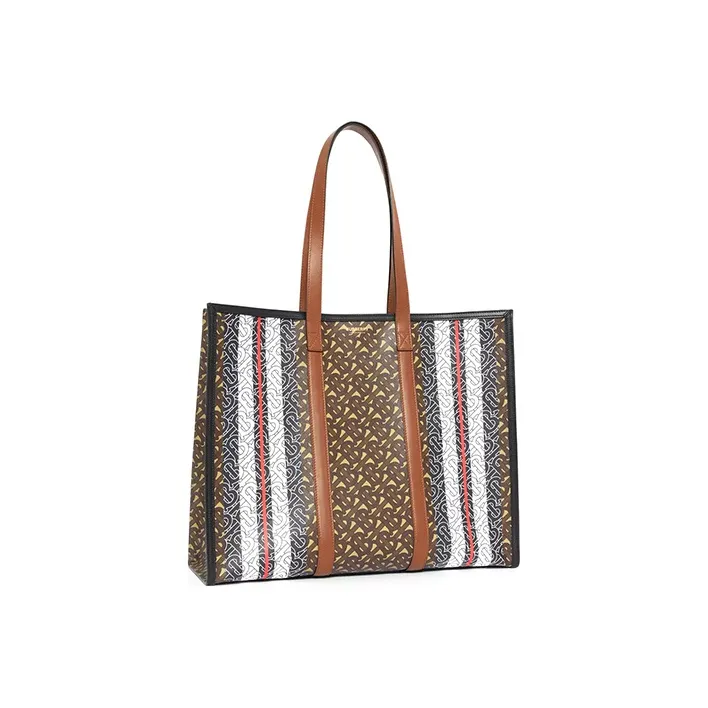 Burberry Monogram Canvas With Calfskin Tote Bag, Shopping Bag, Shoulder Bag, Handbag Trumpets Women's Brown-1