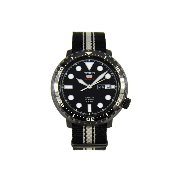 SEIKO Mechanical Movement Canvas Strap Watch Men's Watches Black Dial-0