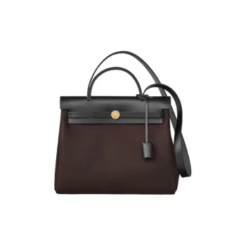 HERMES Herbag Zip Reversible Canvas With Cow Leather Handbag Shoulder Bag Crossbody Bag Unisex Chocolate