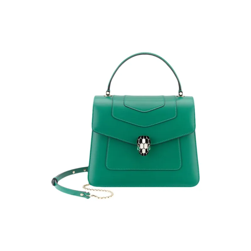 BVLGARI Serpenti Forever Calfskin One Shoulder Handbags Medium Size Women's Emerald Green-0