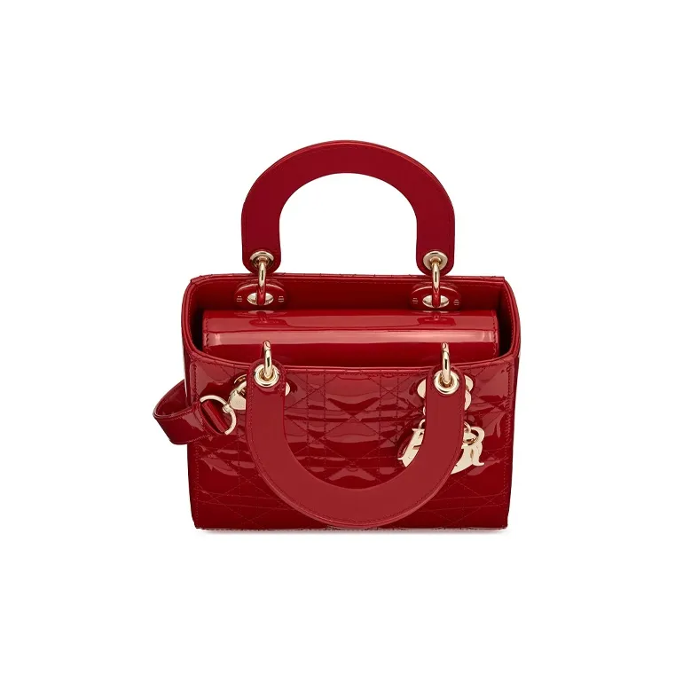DIOR Patent Leather Calfskin Small Lady Dior Bag, Shoulder Bag, Crossbody Bag, Handbag Trumpets Women's Red-2