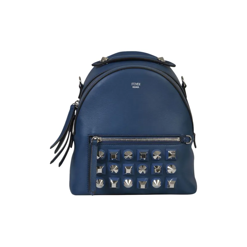 FENDI Leather Portable Backpack Women's Blue-0