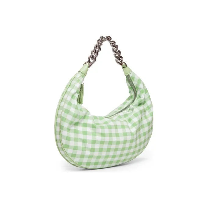 Staud Cow Leather Shoulder Bag Women's Green White Plaid-2