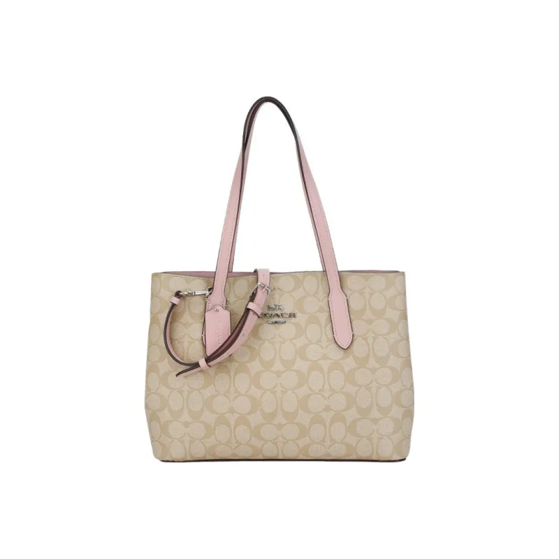 COACH Avenue Artificial Leather Tote Bag Shopping Bag Handbag Shoulder Bag Women's Khaki Pink Multicolor-0