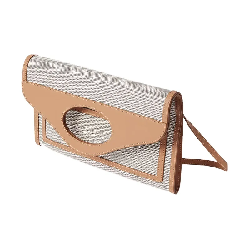 Burberry Canvas With Leather Clutches Handbags Small Size Unisex Tawny-2