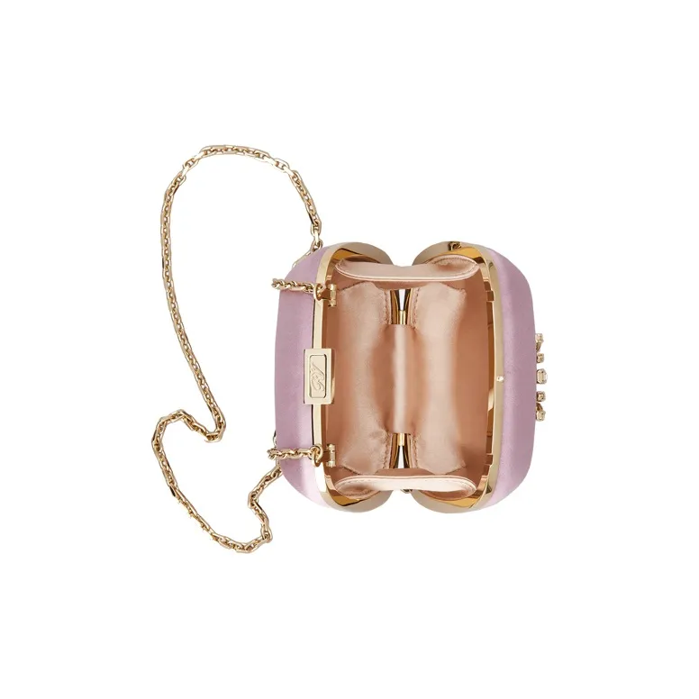 Roger Vivier BOITE DE NUIT Silk Satin Chain Clutch Handbag Mini Women's Burgundy-4