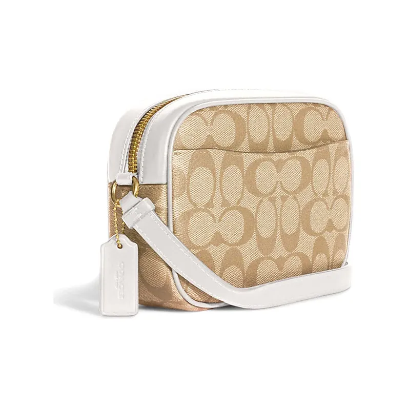 COACH Camera Canvas With Leather Camera Bag Shoulder Bag Crossbody Bag Small Size Women's White & Khaki Monogram-1