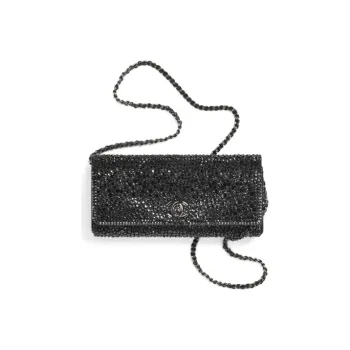 CHANEL Rhinestone Lambskin Coin Purse, Handheld Bag, Shoulder Bag, Crossbody Bag Women's Black