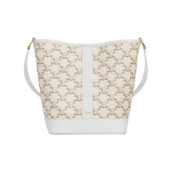 CELINE Canvas With Calfskin Bucket Bag, Shoulder Bag, Crossbody Bag Small Size Women's White