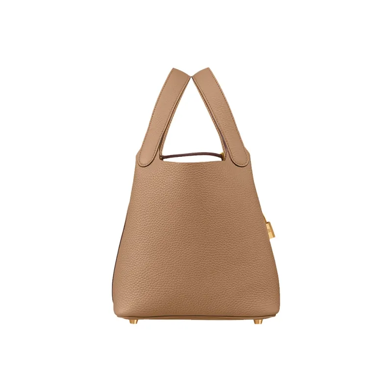 HERMES Picotin Lock Clemence Bullock Leather Basket Bag, Bucket Bag, Handbag Women's 0M Chai Masala Tea Brown-1