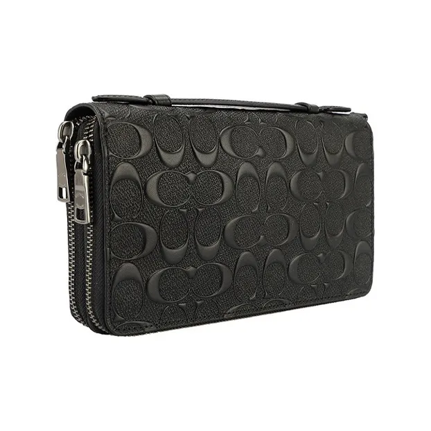 COACH Double Zip Wallet Leather Clutch Handbag Wallet Handbag Regular Men's Black-2
