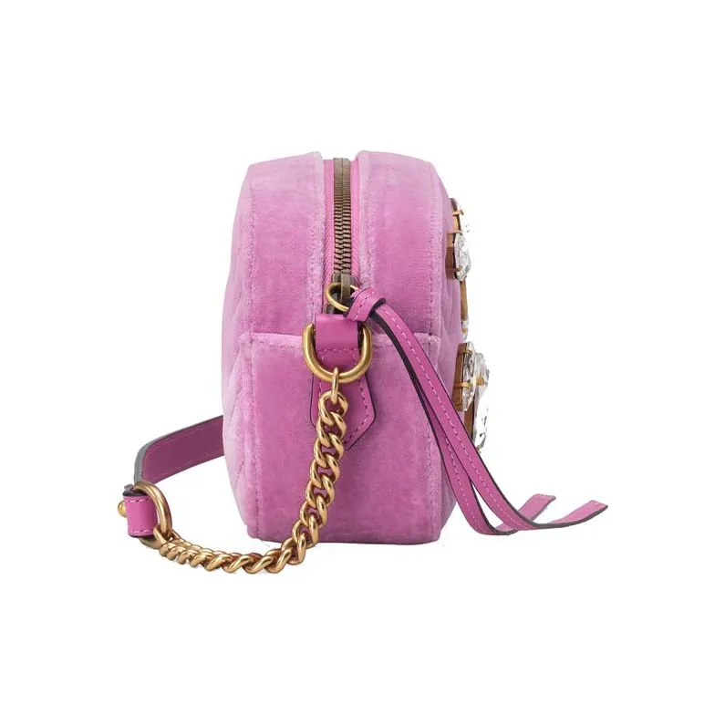 GUCCI GG Marmont Velvet Crossbody Bag Shoulder Bag Mini Women's Pink-3
