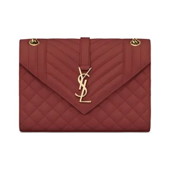 SAINT LAURENT Envelope Leather Chain Shoulder Bag Crossbody Bag Handbag Women's Deep Red
