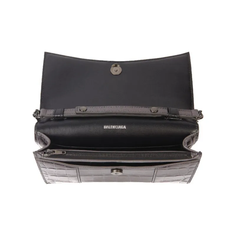 Balenciaga Cow Leather One Shoulder Handbag Crossbody Bag Women's Black Deep Silver-1